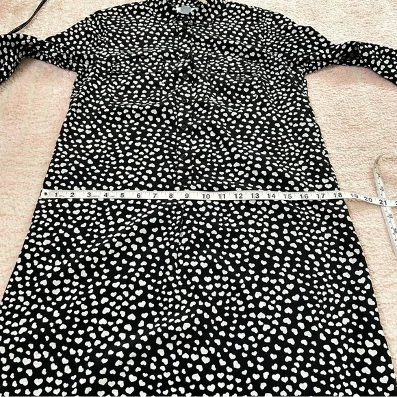 Old Navy Black White Ditzy Heart Print Long Sleeve Collared Dress Size XS - Picture 8 of 12